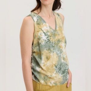 XCVI NWT Ileana Cinched Soft Twill V-Neck Tank Top Lambent Wash Mamoncillo XS